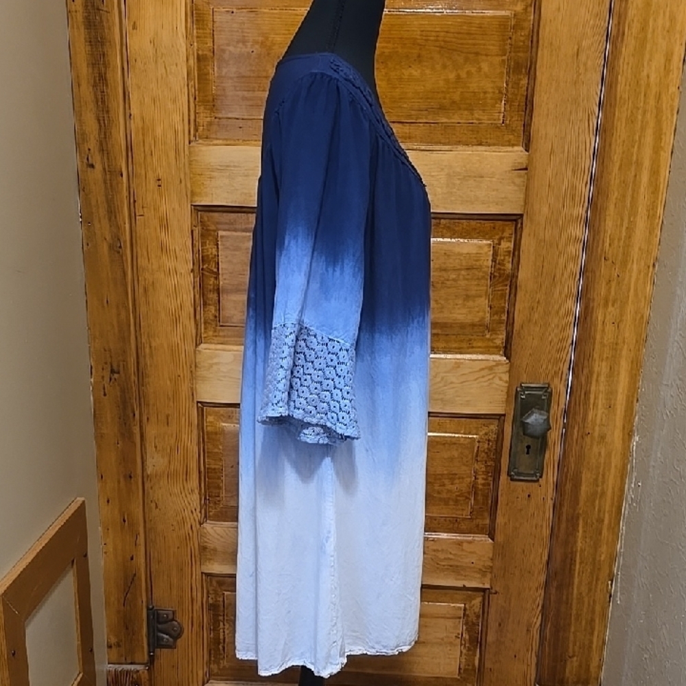 Studio West 3/4 Sleeve Ombre Dress in Blue and White L - Picture 3 of 4